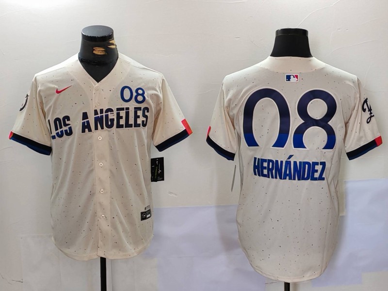 Men's Los Angeles Dodgers #8 Kiké Hernández Cream 2024 City Connect Limited Stitched Baseball Jersey Men's Los Angeles Dodgers #8 Kiké Hernández Cream 2024 City Connect Limited Stitched Baseball Jersey